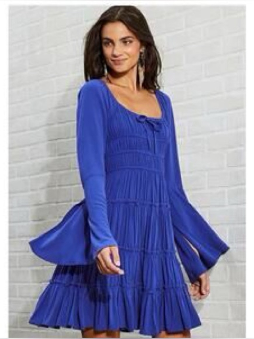 NWT Chelsea and Violet Royal Blue Boho Tiered Ruffle Mini Dress size large